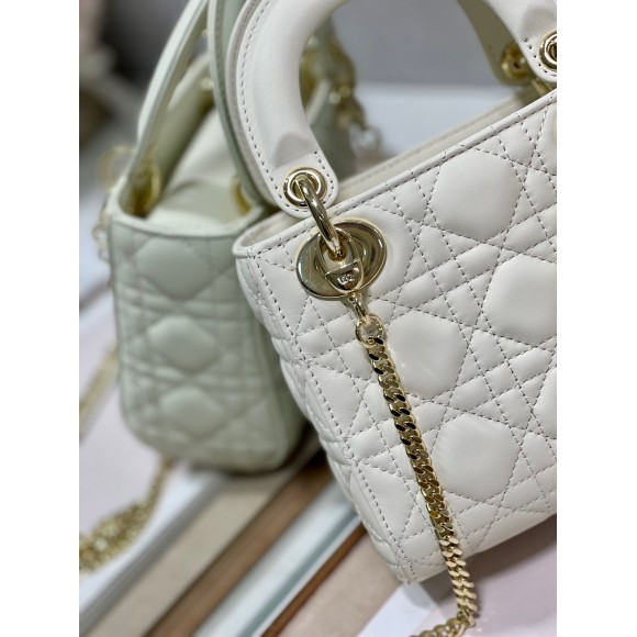 Dior Lady Dior Mini Bag with Chain in White Cannage Lambskin Dior Lady Dior Mini Bag with Chain in White Cannage Lambskin