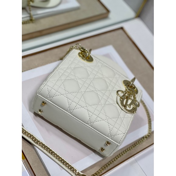 Dior Lady Dior Mini Bag with Chain in White Cannage Lambskin Dior Lady Dior Mini Bag with Chain in White Cannage Lambskin