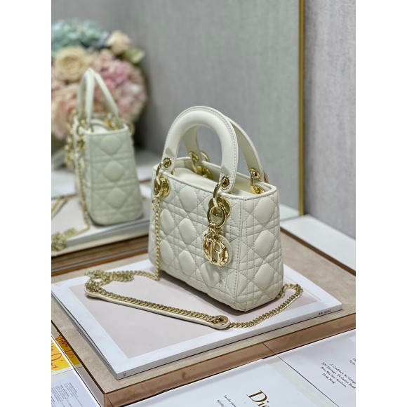 Dior Lady Dior Mini Bag with Chain in White Cannage Lambskin Dior Lady Dior Mini Bag with Chain in White Cannage Lambskin