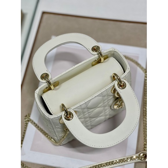 Dior Lady Dior Mini Bag with Chain in White Cannage Lambskin Dior Lady Dior Mini Bag with Chain in White Cannage Lambskin
