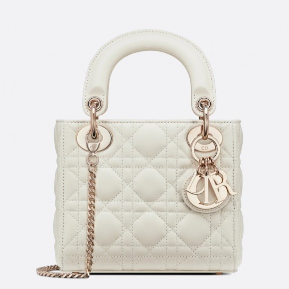 Dior Lady Dior Mini Bag with Chain in White Cannage Lambskin Dior Lady Dior Mini Bag with Chain in White Cannage Lambskin