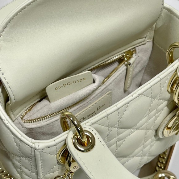 Dior Lady Dior Mini Bag with Chain in White Cannage Lambskin Dior Lady Dior Mini Bag with Chain in White Cannage Lambskin