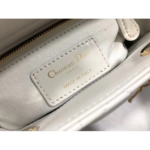 Dior Lady Dior Mini Bag with Chain in White Cannage Lambskin Dior Lady Dior Mini Bag with Chain in White Cannage Lambskin