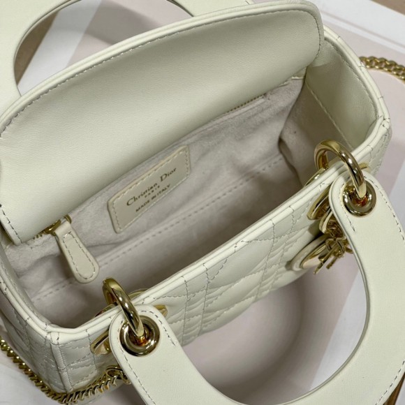 Dior Lady Dior Mini Bag with Chain in White Cannage Lambskin Dior Lady Dior Mini Bag with Chain in White Cannage Lambskin