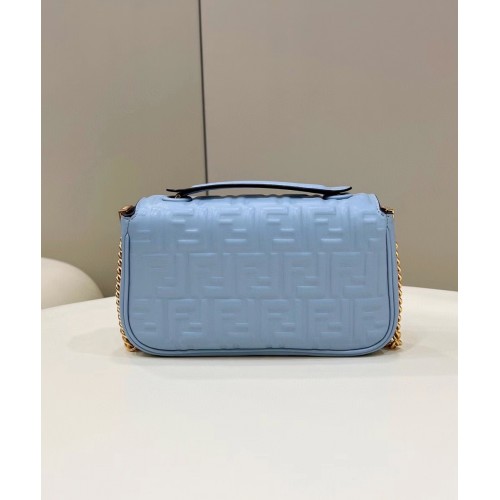 Fendi Baguette Chain Midi Bag In Blue Nappa Leather