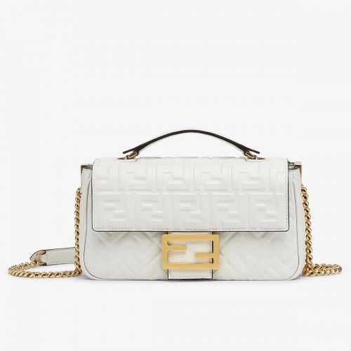 Fendi Baguette Chain Midi Bag In White Nappa Leather