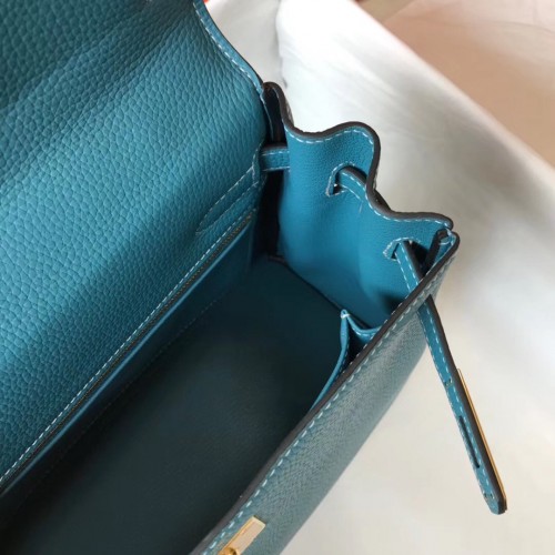 Hermes Kelly 32cm Retourne Bag in Blue Jean Clemence Leather GHW Hermes Kelly 32cm Retourne Bag in Blue Jean Clemence Leather GHW
