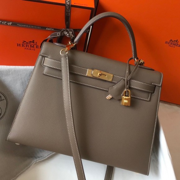 Hermes Kelly 32cm Sellier Bag in Taupe Epsom Calfskin GHW Hermes Kelly 32cm Sellier Bag in Taupe Epsom Calfskin GHW