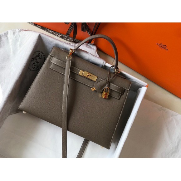 Hermes Kelly 32cm Sellier Bag in Taupe Epsom Calfskin GHW Hermes Kelly 32cm Sellier Bag in Taupe Epsom Calfskin GHW