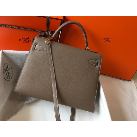 Hermes Kelly 32cm Sellier Bag in Taupe Epsom Calfskin GHW Hermes Kelly 32cm Sellier Bag in Taupe Epsom Calfskin GHW