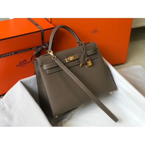 Hermes Kelly 32cm Sellier Bag in Taupe Epsom Calfskin GHW Hermes Kelly 32cm Sellier Bag in Taupe Epsom Calfskin GHW