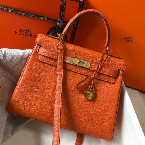 Hermes Kelly 32cm Retourne Bag in Orange Clemence Leather GHW Hermes Kelly 32cm Retourne Bag in Orange Clemence Leather GHW