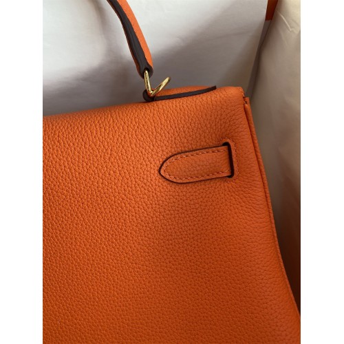 Hermes Kelly Retourne 32 Handmade Bag In Orange Clemence Leather Hermes Kelly Retourne 32 Handmade Bag In Orange Clemence Leather