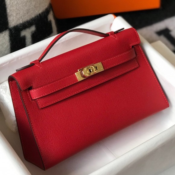 Hermes Kelly Pochette Clutch Bag In Red Epsom Leather Hermes Kelly Pochette Clutch Bag In Red Epsom Leather