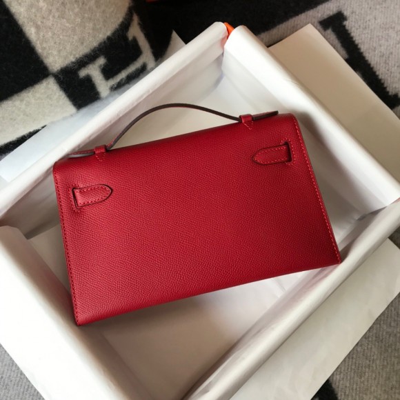 Hermes Kelly Pochette Clutch Bag In Red Epsom Leather Hermes Kelly Pochette Clutch Bag In Red Epsom Leather