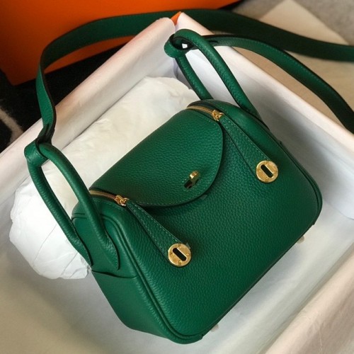 Hermes Lindy Mini Bag In Malachite Clemence Leather GHW Hermes Lindy Mini Bag In Malachite Clemence Leather GHW