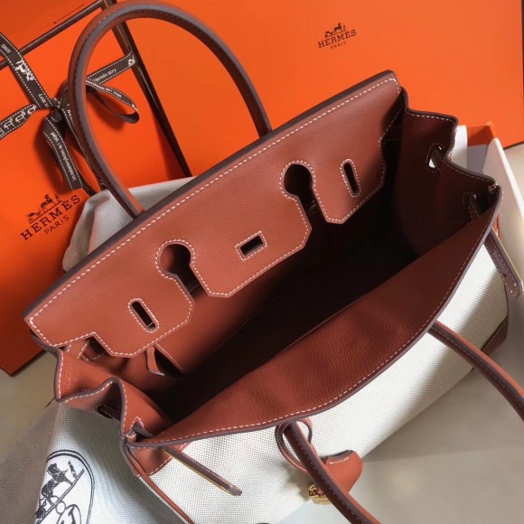 Hermes Birkin 35 Bag in Toile Canvas With Barenia Leather Hermes Birkin 35 Bag in Toile Canvas With Barenia Leather