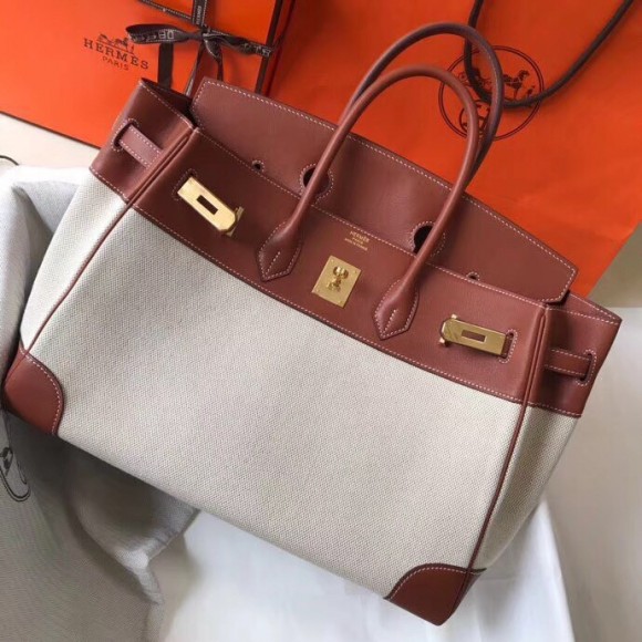 Hermes Birkin 35 Bag in Toile Canvas With Barenia Leather Hermes Birkin 35 Bag in Toile Canvas With Barenia Leather