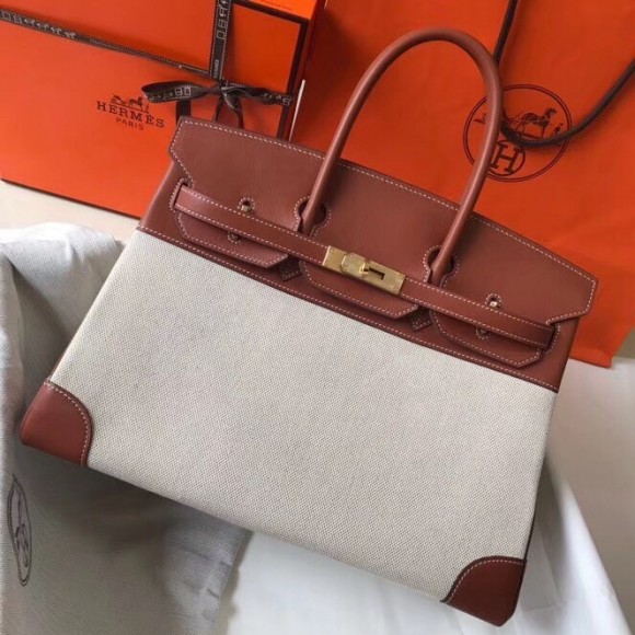 Hermes Birkin 35 Bag in Toile Canvas With Barenia Leather Hermes Birkin 35 Bag in Toile Canvas With Barenia Leather