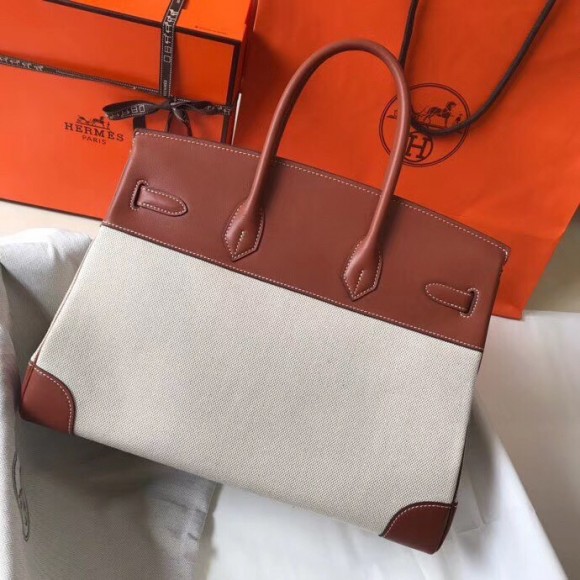 Hermes Birkin 35 Bag in Toile Canvas With Barenia Leather Hermes Birkin 35 Bag in Toile Canvas With Barenia Leather