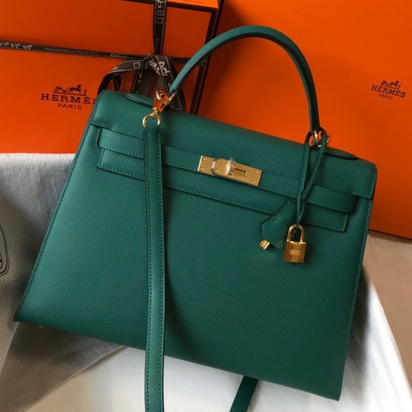 Hermes Kelly 32cm Sellier Bag in Malachite Epsom Calfskin GHW Hermes Kelly 32cm Sellier Bag in Malachite Epsom Calfskin GHW