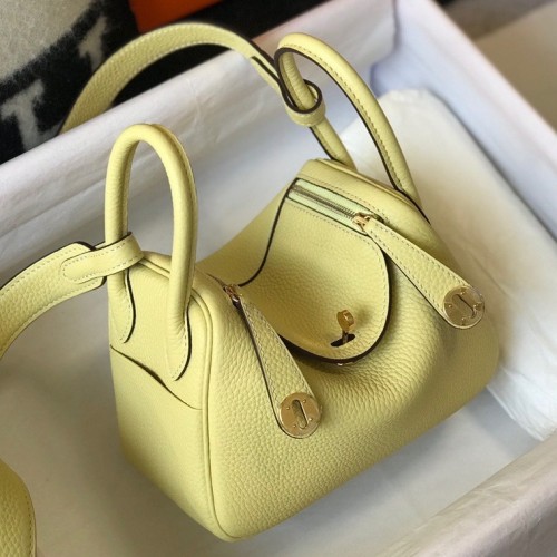 Hermes Lindy Mini Bag In Jaune Poussin Clemence Leather GHW Hermes Lindy Mini Bag In Jaune Poussin Clemence Leather GHW