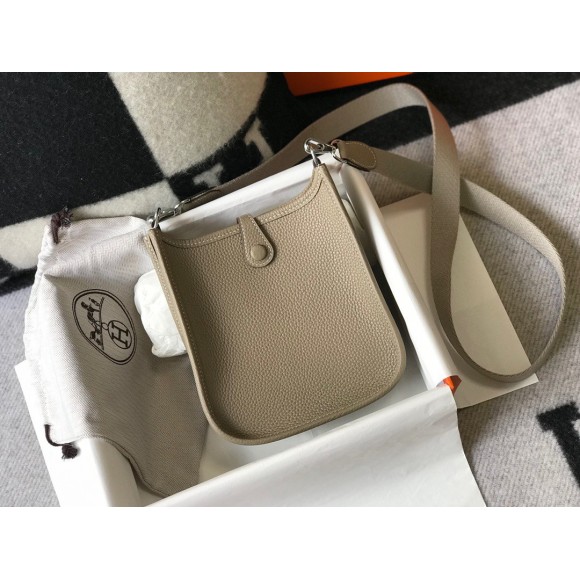Hermes Evelyne III Mini Bag In Tourterelle Clemence Leather Hermes Evelyne III Mini Bag In Tourterelle Clemence Leather