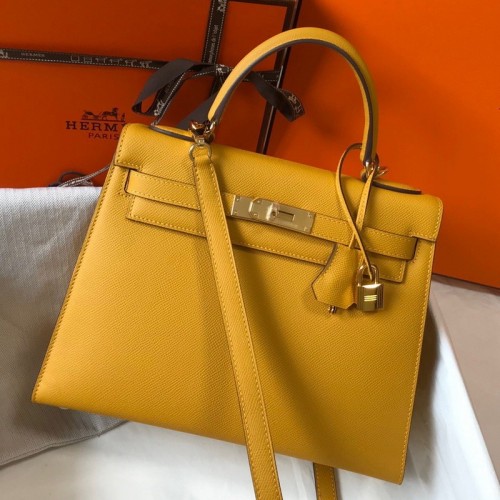 Hermes Kelly 28cm Sellier Bag in Yellow Epsom Calfskin GHW Hermes Kelly 28cm Sellier Bag in Yellow Epsom Calfskin GHW