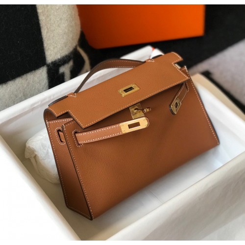 Hermes Kelly Pochette Clutch Bag In Gold Epsom Leather