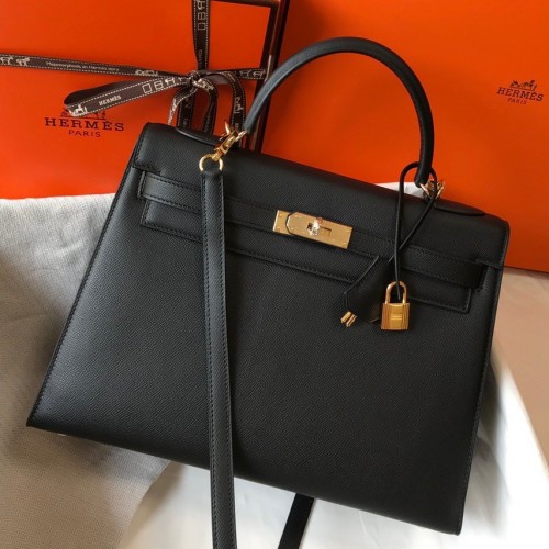 Hermes Kelly 28cm Sellier Bag in Black Epsom Calfskin GHW Hermes Kelly 28cm Sellier Bag in Black Epsom Calfskin GHW