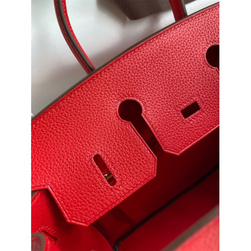 Hermes Birkin 25 Retourne Handmade Bag In Red Clemence Leather Hermes Birkin 25 Retourne Handmade Bag In Red Clemence Leather