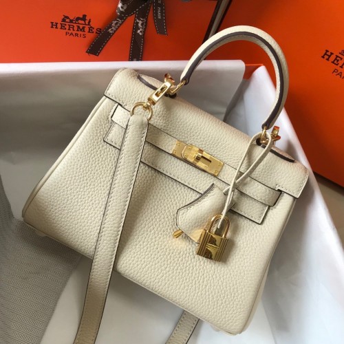 Hermes Kelly 20cm Bag In Craie Clemence Leather GHW Hermes Kelly 20cm Bag In Craie Clemence Leather GHW