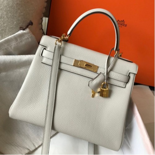Hermes Kelly 28cm Retourne Bag in Pearl Grey Clemence Leather GHW Hermes Kelly 28cm Retourne Bag in Pearl Grey Clemence Leather GHW