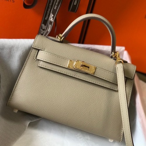 Hermes Kelly Mini II Sellier Bag In Tourterelle Epsom Leather GHW Hermes Kelly Mini II Sellier Bag In Tourterelle Epsom Leather GHW