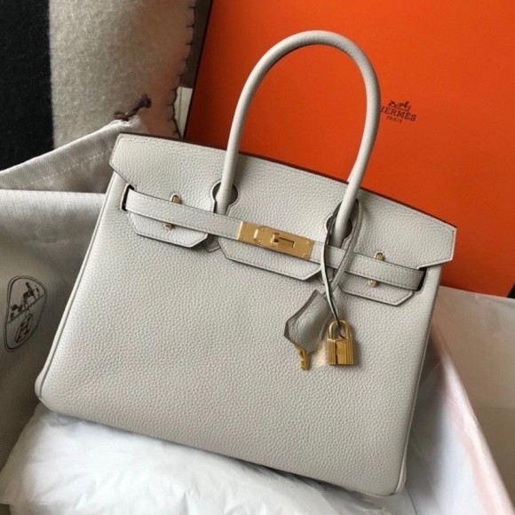 Hermes Birkin 30 Bag in Pearl Grey Clemence Leather with GHW Hermes Birkin 30 Bag in Pearl Grey Clemence Leather with GHW