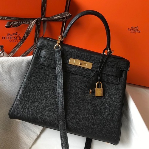 Hermes Kelly 32cm Retourne Bag in Black Clemence Leather GHW Hermes Kelly 32cm Retourne Bag in Black Clemence Leather GHW
