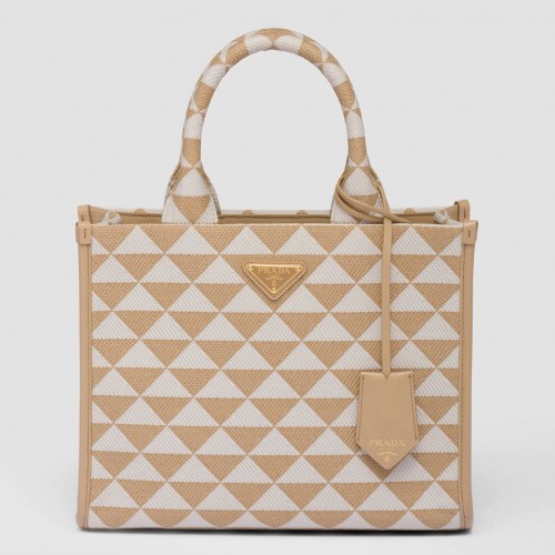 Prada Symbole Small Bag In Beige/White Jacquard Fabric Prada Symbole Small Bag In Beige/White Jacquard Fabric