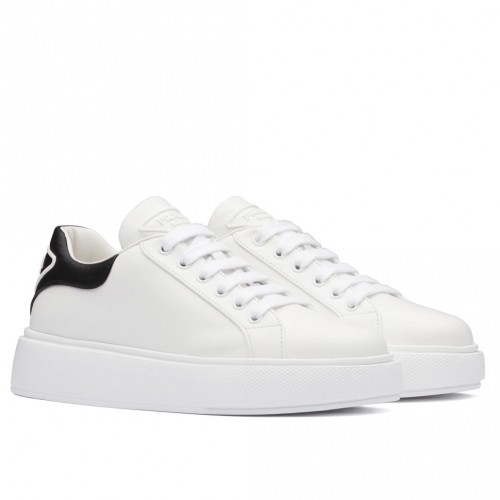 Prada Women's Macro Sneakers In White and Black Leather Prada Women's Macro Sneakers In White and Black Leather