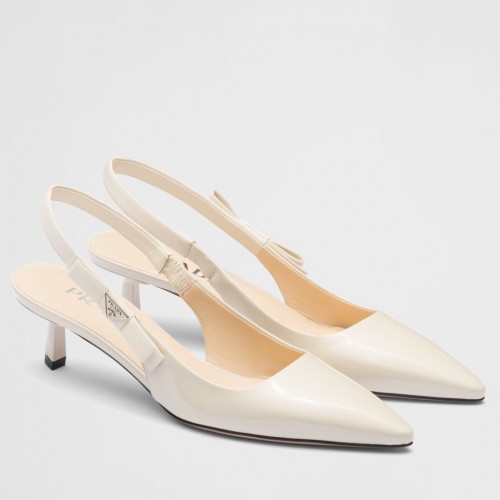 Prada Slingbacks Pumps 45mm In White Patent Leather Prada Slingbacks Pumps 45mm In White Patent Leather