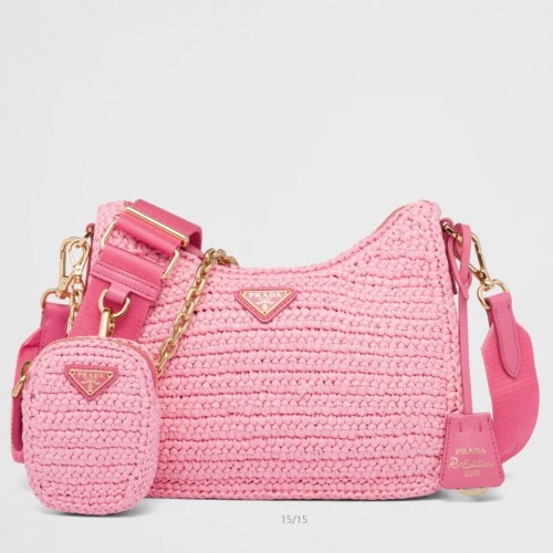 Prada Re-Edition 2005 Shoulder Bag In Pink Raffia Prada Re-Edition 2005 Shoulder Bag In Pink Raffia