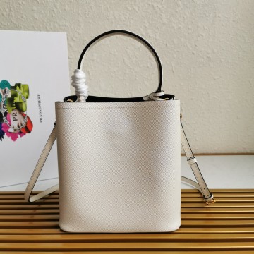 Prada Medium Panier Bag In White Saffiano Leather Prada Medium Panier Bag In White Saffiano Leather
