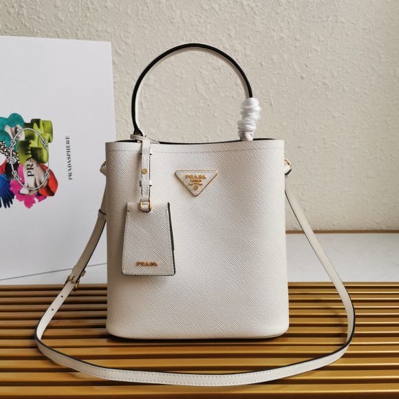 Prada Medium Panier Bag In White Saffiano Leather Prada Medium Panier Bag In White Saffiano Leather