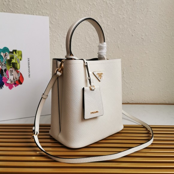 Prada Medium Panier Bag In White Saffiano Leather Prada Medium Panier Bag In White Saffiano Leather