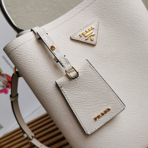 Prada Medium Panier Bag In White Saffiano Leather Prada Medium Panier Bag In White Saffiano Leather