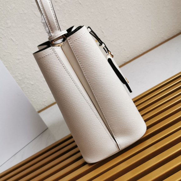 Prada Medium Panier Bag In White Saffiano Leather Prada Medium Panier Bag In White Saffiano Leather