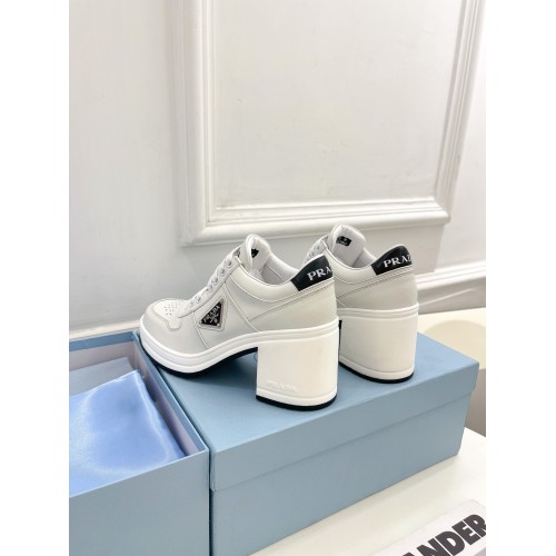 Prada Downtown High-heeled Sneakers In White Leather Prada Downtown High-heeled Sneakers In White Leather