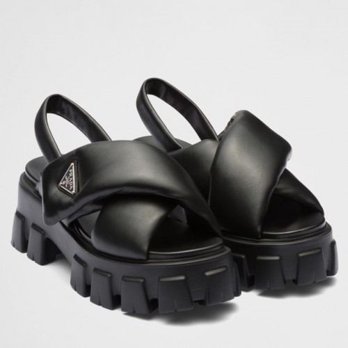 Prada Monolith Padded Sandals In Black Nappa Leather Prada Monolith Padded Sandals In Black Nappa Leather