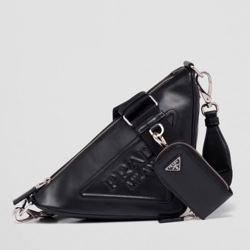 Prada Triangle Shoulder Bag In Black Calfskin