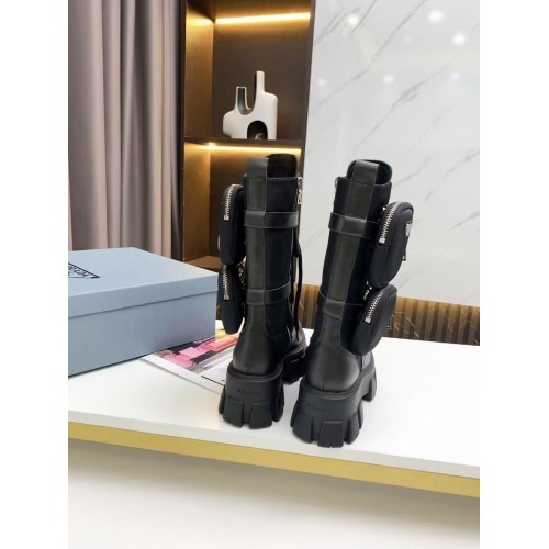 Prada Monolith Boots in Noir Leather and Nylon Fabric Prada Monolith Boots in Noir Leather and Nylon Fabric