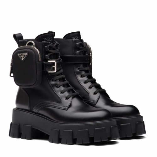 Prada Monolith Boots in Black Leather and Nylon Fabric Prada Monolith Boots in Black Leather and Nylon Fabric
